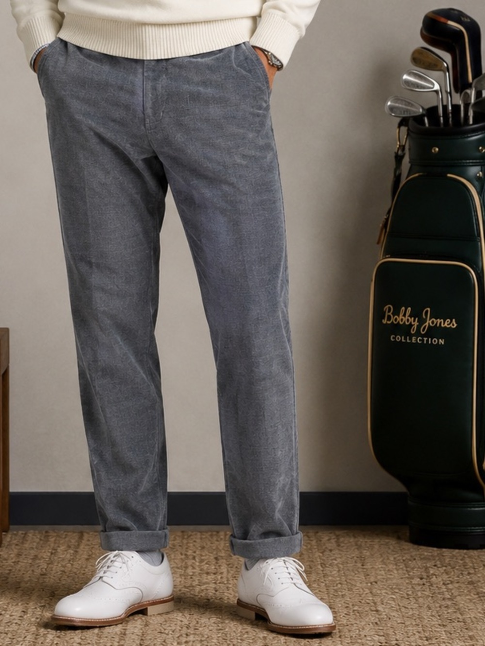 Bobby Jones Corded Golf Cotton Cuffed Gray Trousers 34x32 casual Preppy Corduroy